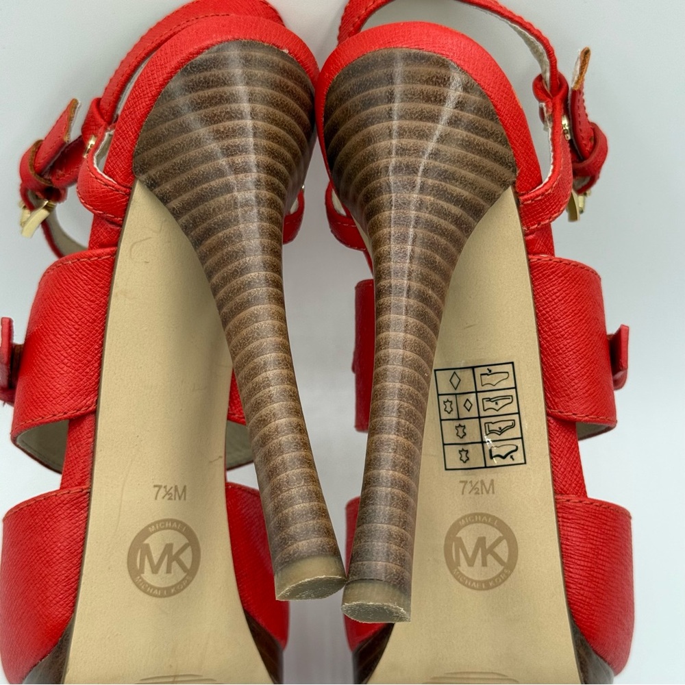 Michael Kors Mackenzie Saffiano Leather Logo Platform Sandal Luggage Size 7.5M - Picture 12 of 17